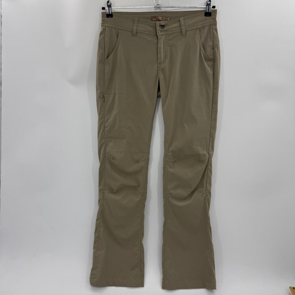 PRANA Womens Halle Pants Size 6 Tall Tan Mid Rise Nylon Roll Tab Hem Stretch